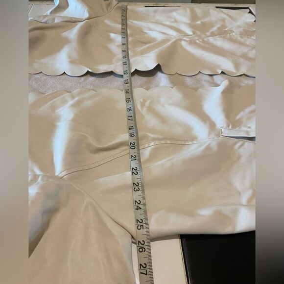 Cream Faux Leather Jacket Chic Cream Scalloped Open Blazer Soft Girl Coquette - Picture 13 of 14